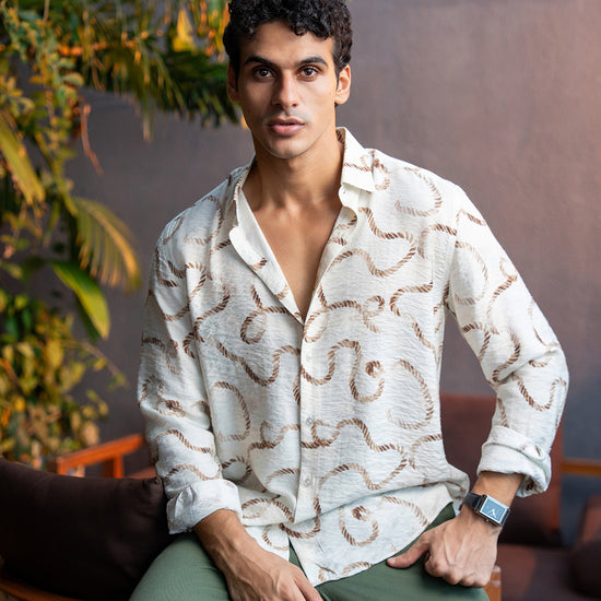 Leo George men's printed long sleeve shirt 052877 - Brown