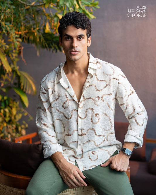 Leo George men's printed long sleeve shirt 052877 - Brown