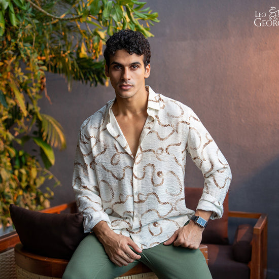 Leo George men's printed long sleeve shirt 052877 - Brown
