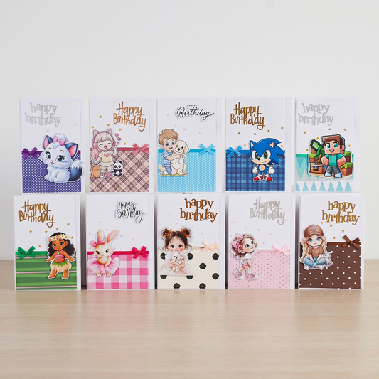 Kids Happy Birthday Greeting Cards with Cute Characters