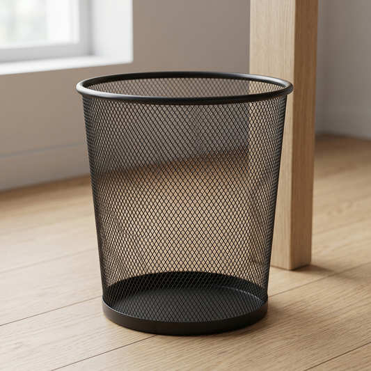 Black Cylindrical Metal Waste Bin for Home & Office