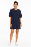 Women's everyday short sleeve casual dress in navy blue