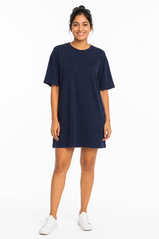 Women's everyday short sleeve casual dress in navy blue
