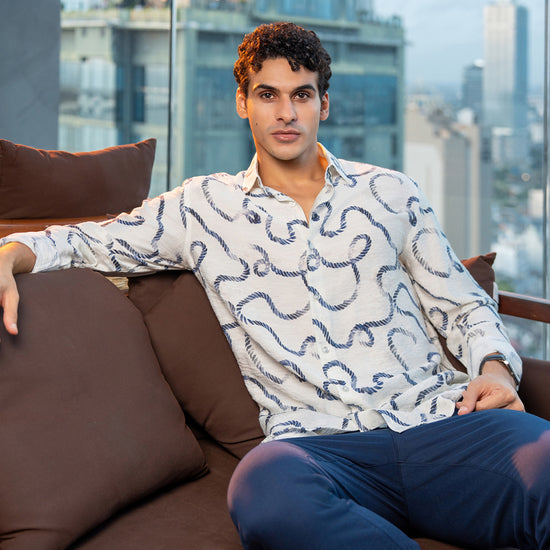 Leo George men's printed long sleeve shirt 052877 - Blue