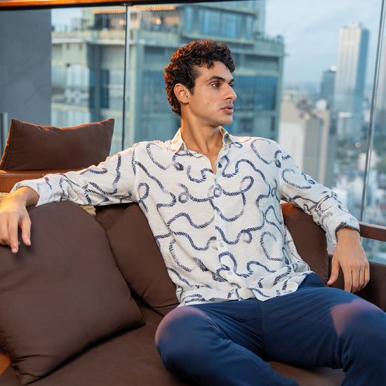 Leo George men's printed long sleeve shirt 052877 - Blue