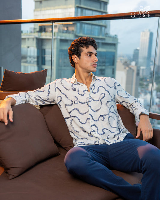 Leo George men's printed long sleeve shirt 052877 - Blue