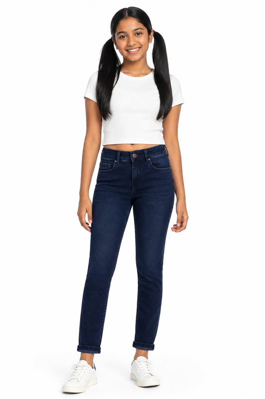 Girls' dark blue skinny jeans front view