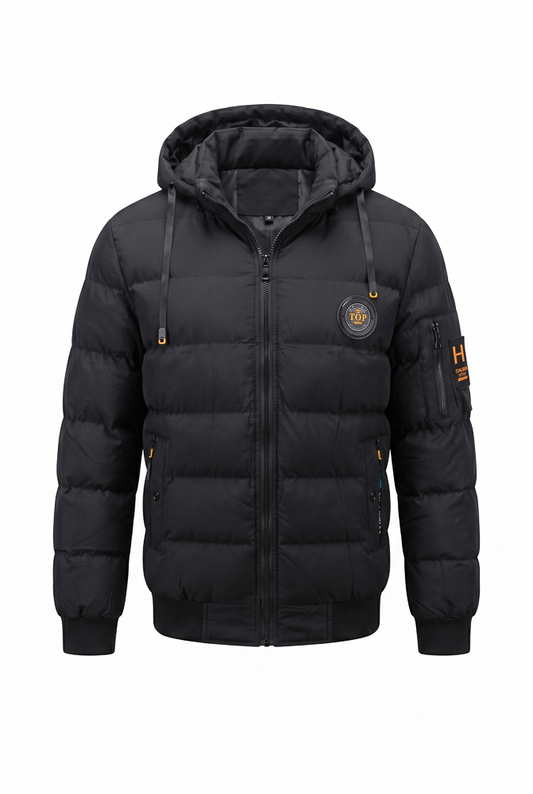 Black 4XL men's hooded padded jacket