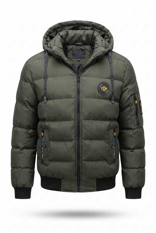 Green 4XL men's hooded padded jacket