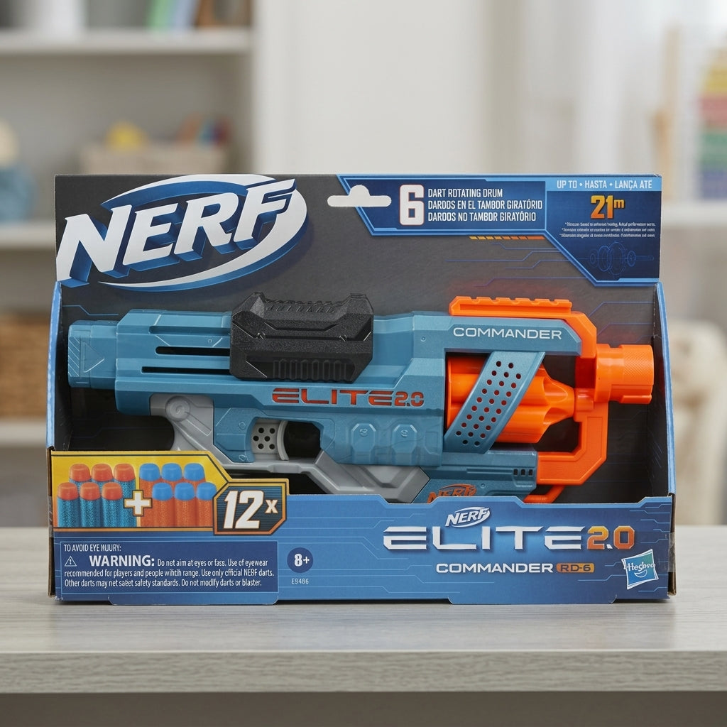 Nerf Elite Commander RD-6 dart blaster with rotating drum and darts