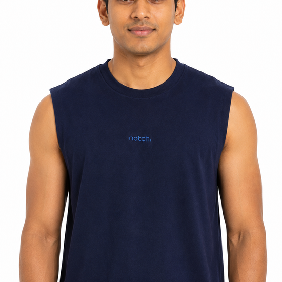 Men's navy blue minimal logo sleeveless T-shirt