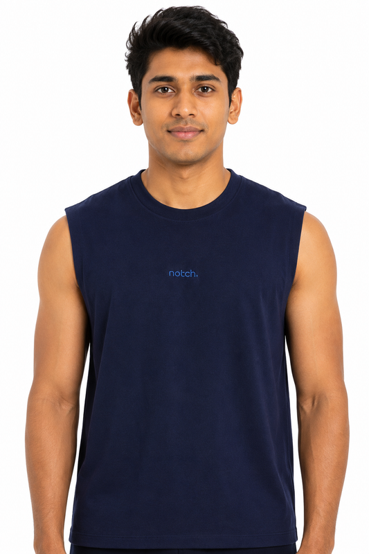 Men's navy blue minimal logo sleeveless T-shirt