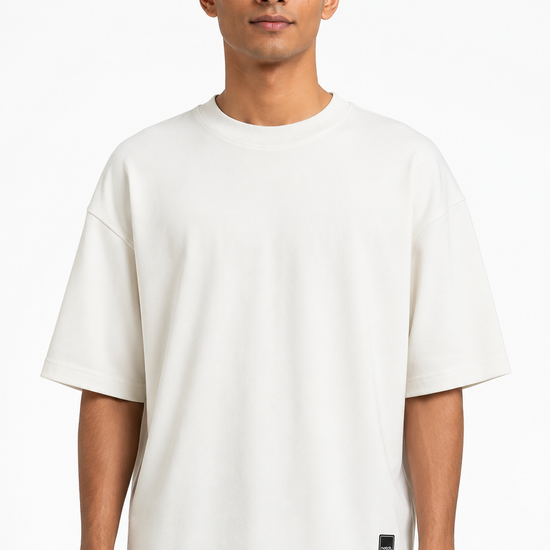 Men's oversized white crew neck T-shirt front view