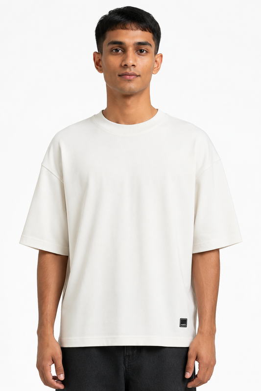 Men's oversized white crew neck T-shirt front view