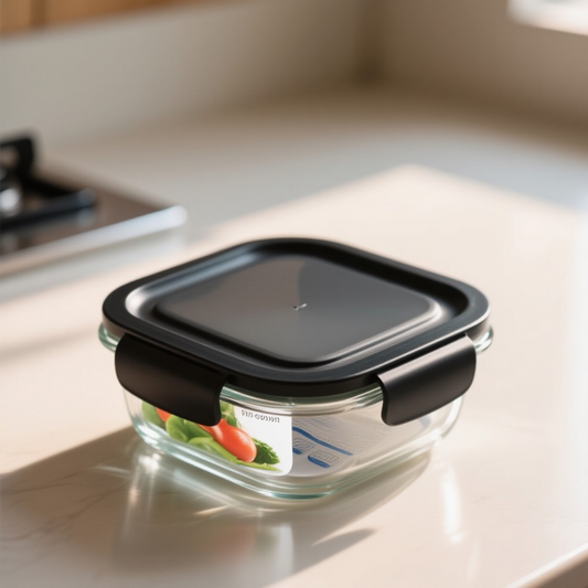 Black Glass Food Storage Box – Airtight Container with Lid | 800ml