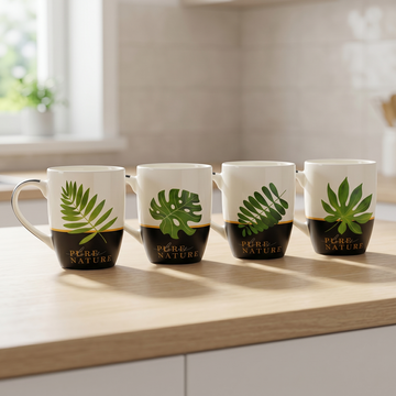 Pure Nature Botanical Leaf Ceramic Mug – Two-Tone Tropical Design