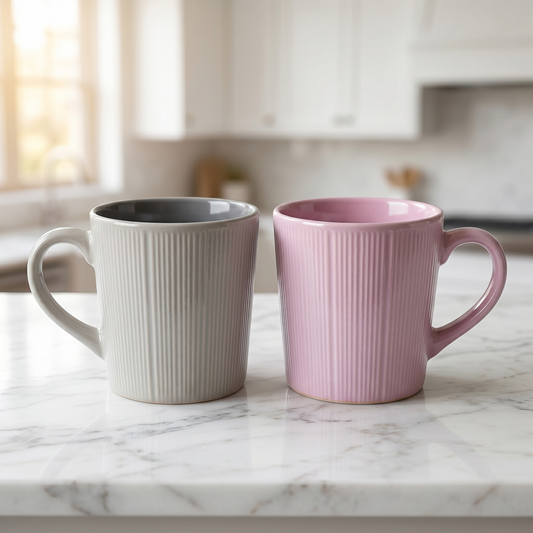 Matte Finish Ceramic Mug in Elegant Gray & Pink