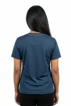 Women's Navy Blue Short Sleeve Polyester Top