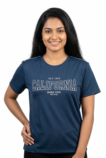 Women's Navy Blue Short Sleeve Polyester Top
