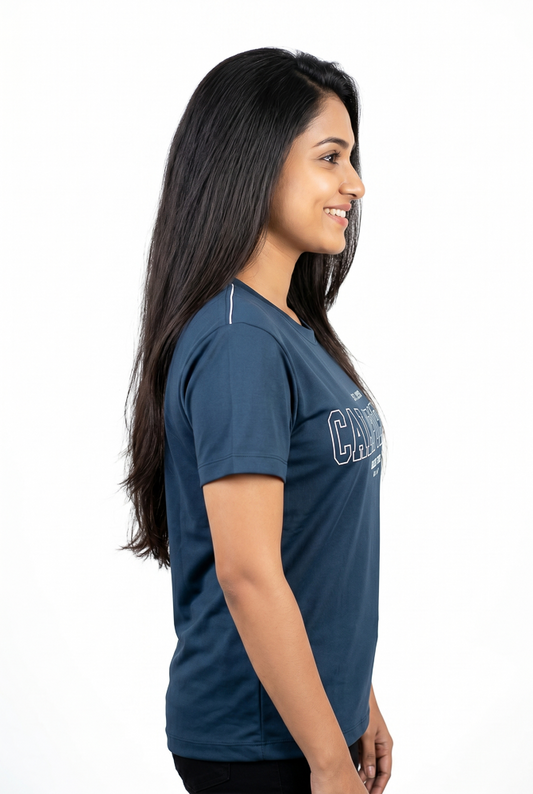 Women's Navy Blue Short Sleeve Polyester Top