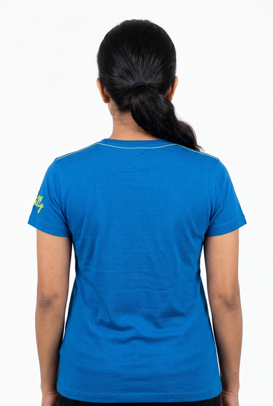 Women's Blue Crew Neck Short Sleeve T-Shirt