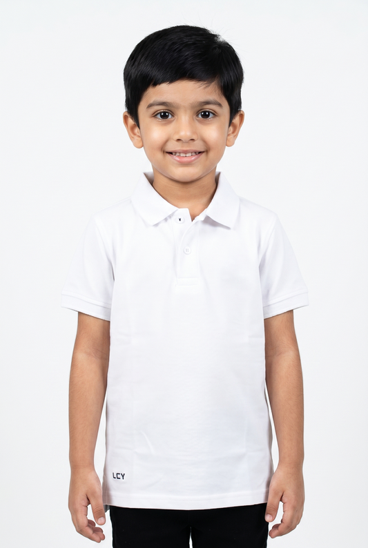 Boys White Crew Neck T-Shirt — Short Sleeve Kids Essential