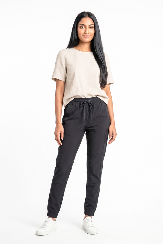 Women's Drawstring Tapered Jogger Trousers in Four Colours