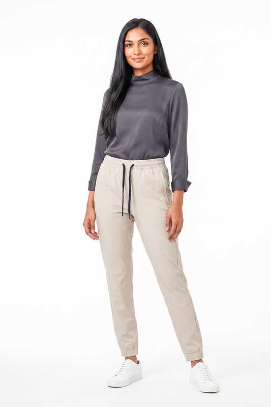 Women's Drawstring Tapered Jogger Trousers in Four Colours