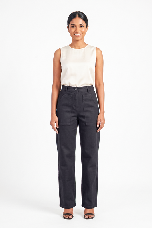 Girls Straight Leg Trousers in Black