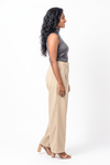 Women's Cream High-Waist Wide-Leg Trousers