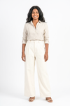 Women's Cream High-Waist Wide-Leg Trousers