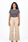 Women's Beige Raw-Hem Wide-Leg Jeans