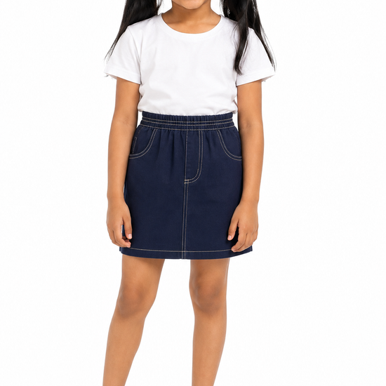 Girls' blue casual pull-on skirt