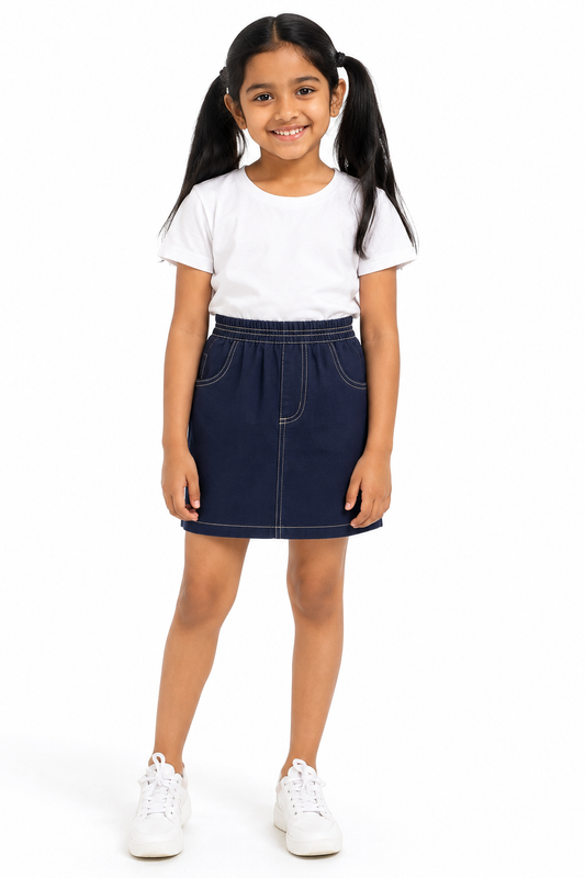 Girls' blue casual pull-on skirt