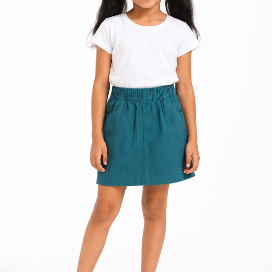 Girls' green casual pull-on skirt