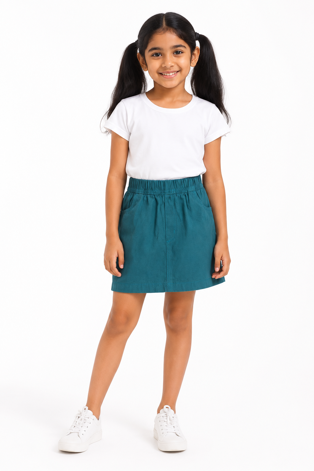 Girls' green casual pull-on skirt