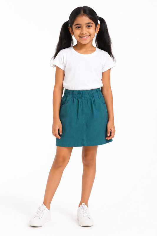 Girls' green casual pull-on skirt