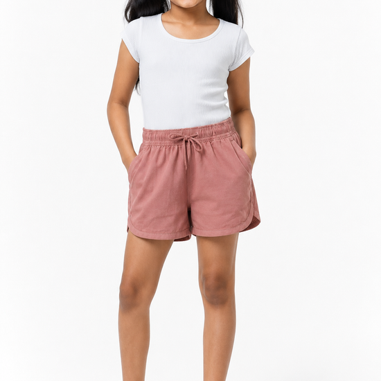 Girls' light pink drawstring casual shorts