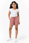 Girls' light pink drawstring casual shorts