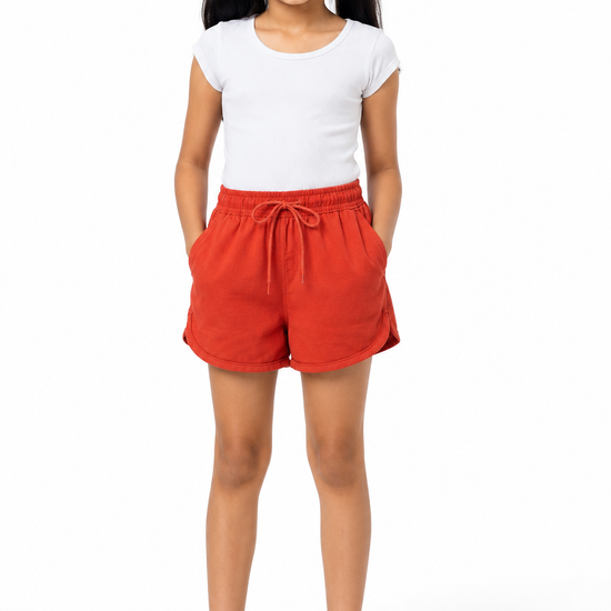 Girls' orange drawstring casual shorts