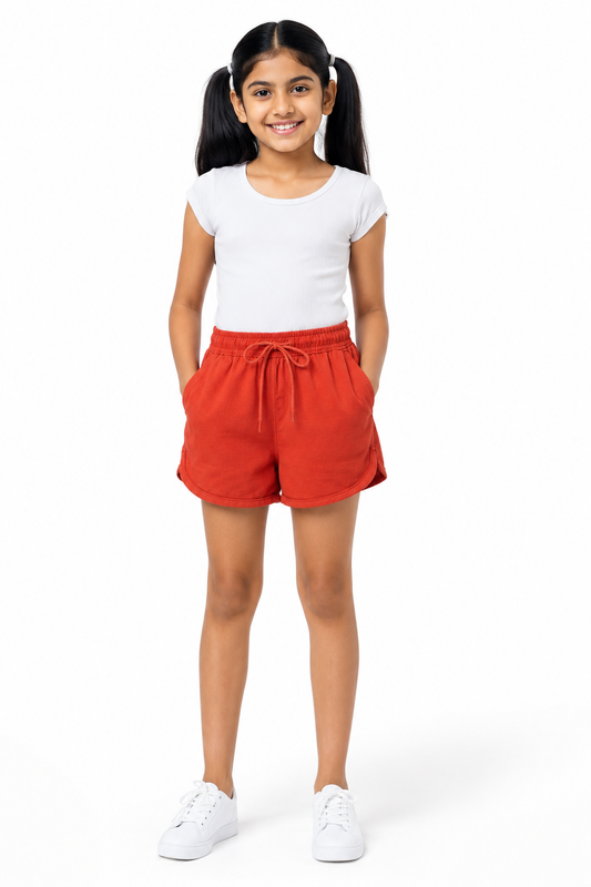 Girls' orange drawstring casual shorts