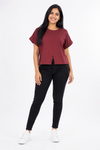 Women's brown front split short sleeve top