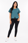 Women's green front split short sleeve top