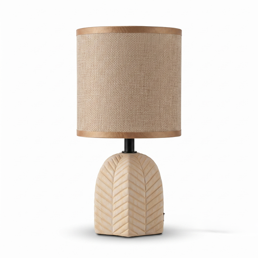 Beige leaf-pattern ceramic table lamp