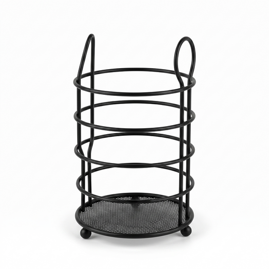 Black round wire kitchen utensil holder