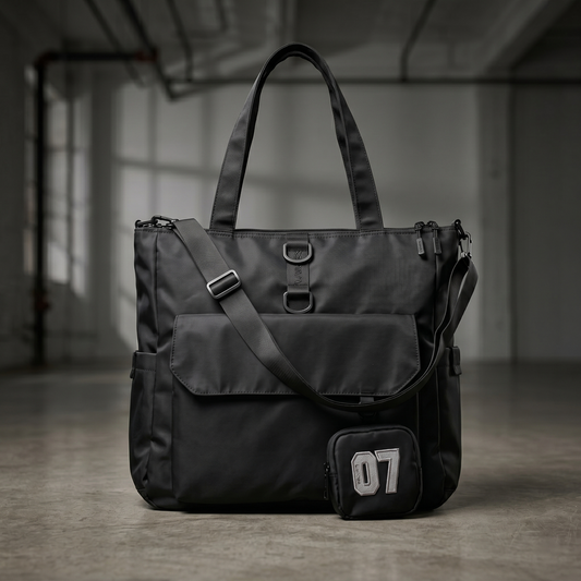 Black Multi-Pocket Utility Tote Bag