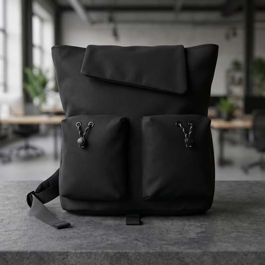 Black flap-top multi-pocket backpack