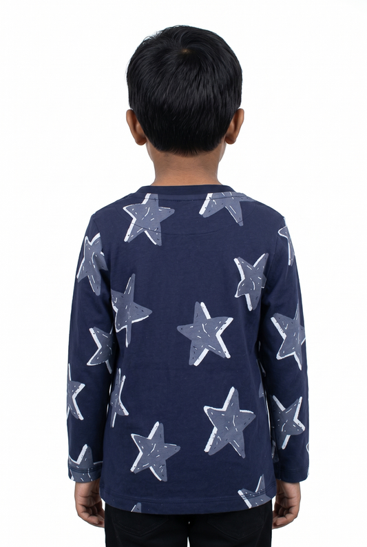 Boys' Navy Star Print Long-Sleeve T-Shirt