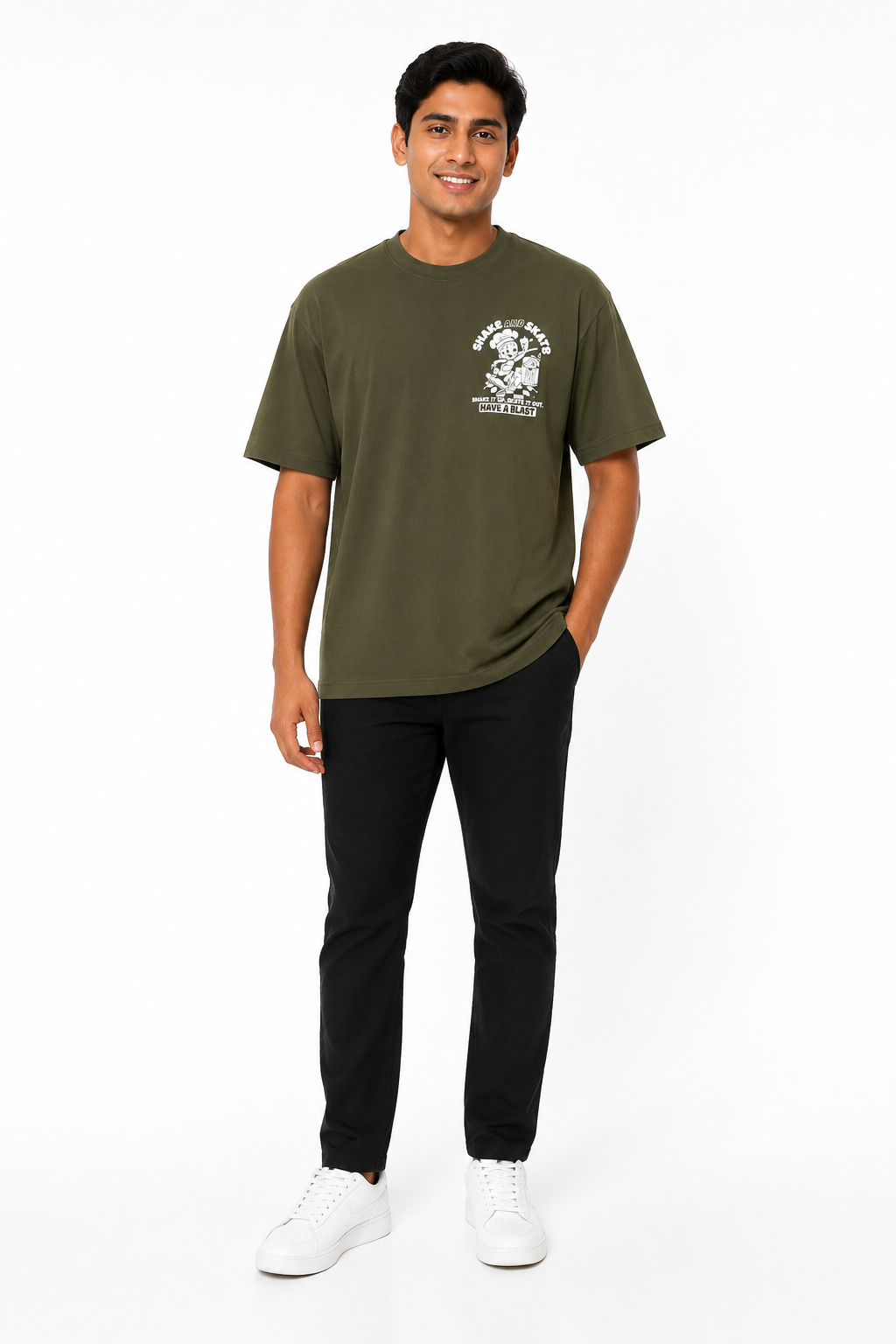 Men's khaki pink white and olive T-shirt - view 4