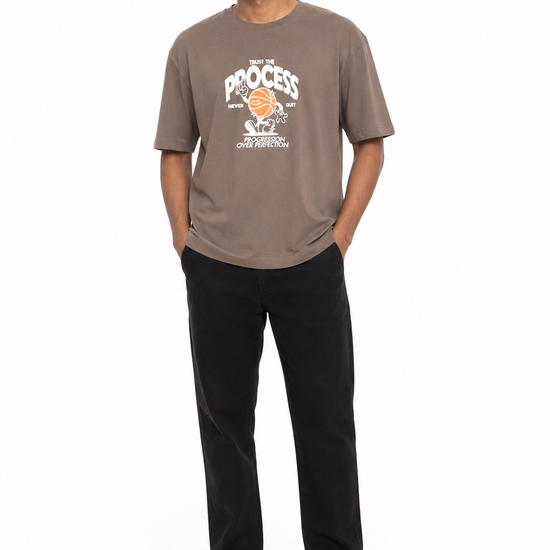 Men's khaki light blue and white T-shirt - view 2